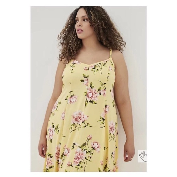 Torrid Yellow Pink Floral Challis Trapeze Maxi Dress - Picture 3 of 5